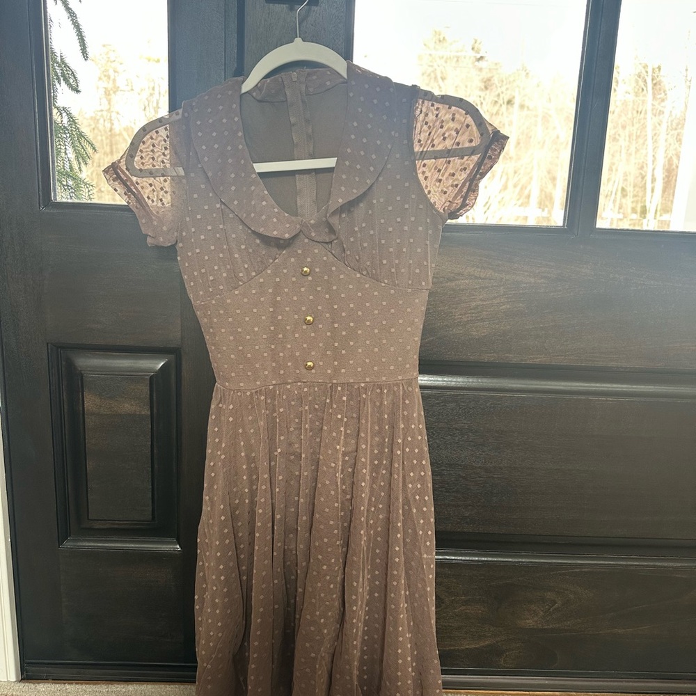 Small Adult Vintage-Inspired Brown Polka Dot Midi Dance Costume